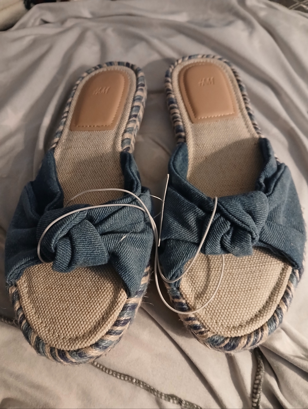 H&M Denim Blue Knotted Espadrille Mule Slides